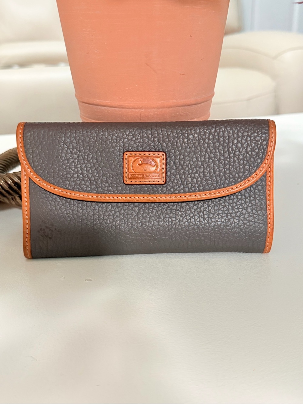 Dooney & Bourke Gray Pebbled Leather Wallet with Orange Trim